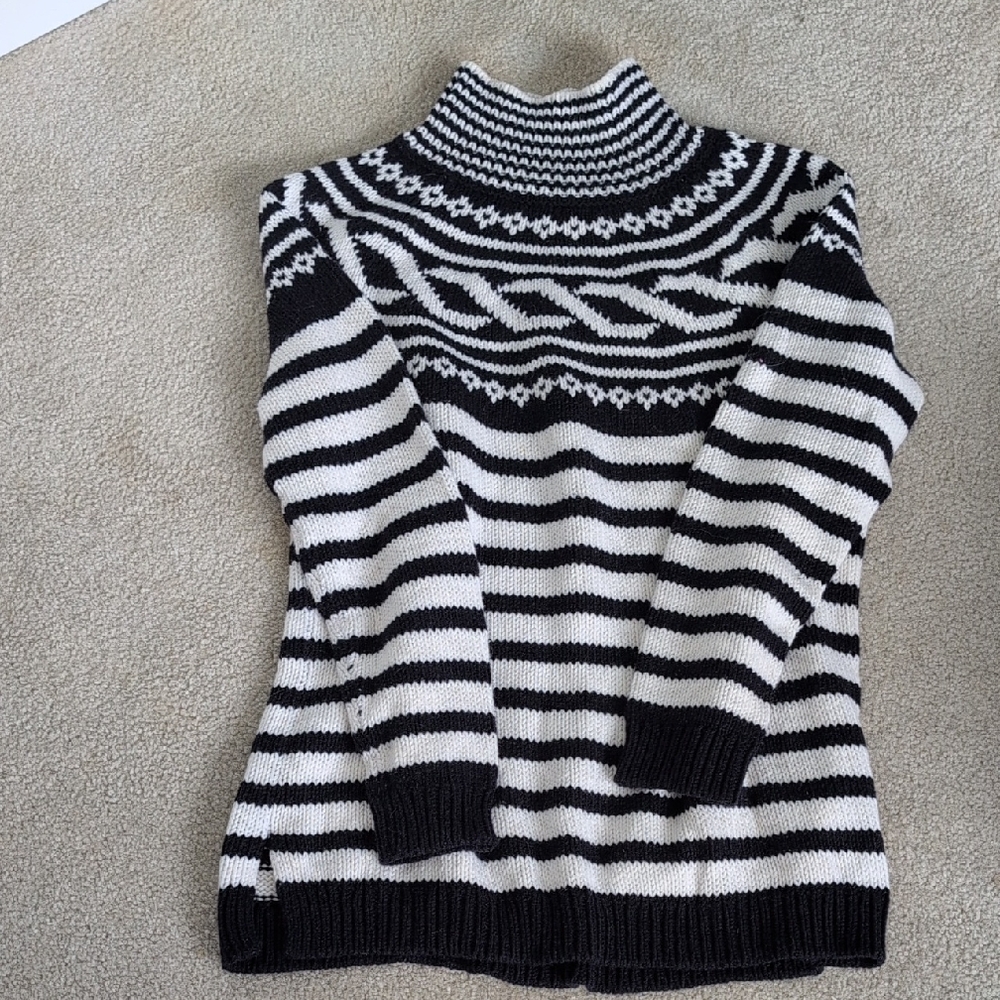 Talbot black and White Striped Cowlneck Sweater